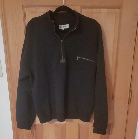 LL Bean Mens Pull Over Sweater 1/4 ZipWool Blend Large Zippered Front …